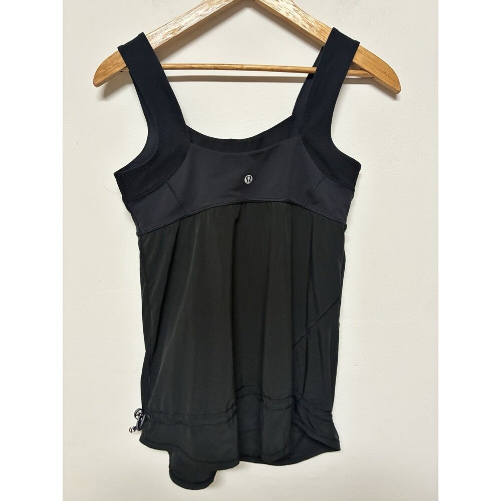 Lululemon Athletica Women's Tank Top Black Size 8 Built In Bra Cinch Waist Gym